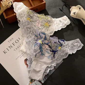 

thin dot net yarn sexy hot breathable comfortable embroidery low waist lace triangle underpants sting femme figi