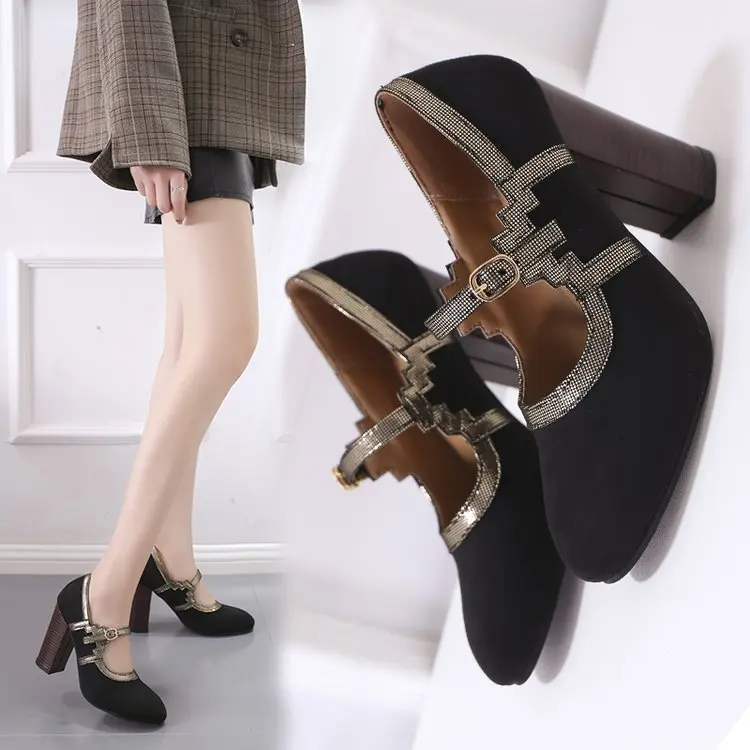 

Spring And Summer New Style WOMEN'S Shoes Korean-style round-Toe Chunky Heel Anti-slip High-Heel shui zuan bao with Hallow 43 La