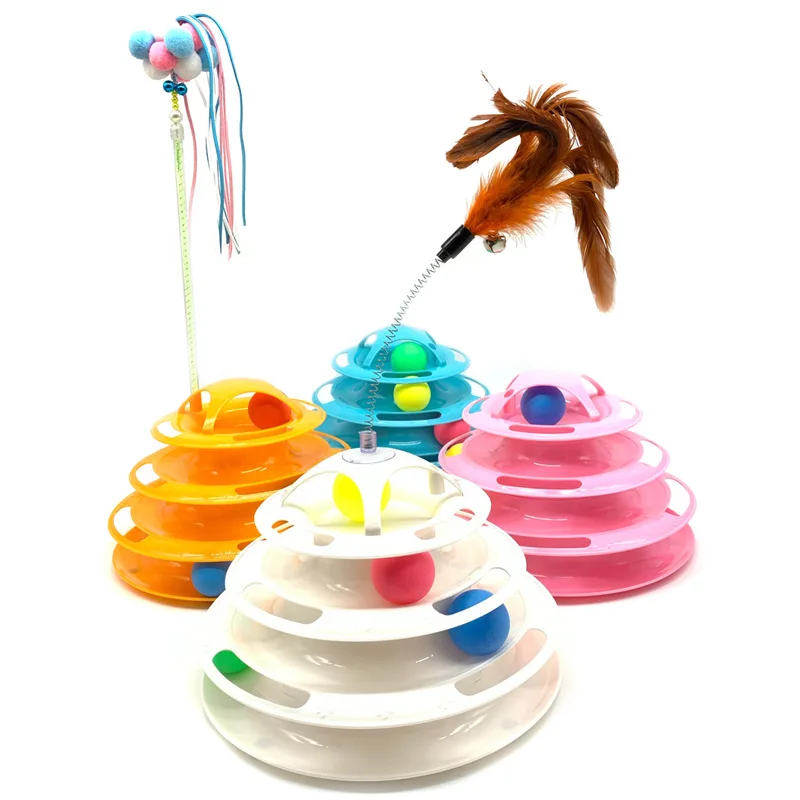 

Pet interactive toy three-level cat rotating intelligence track pet funny cat tower toy board