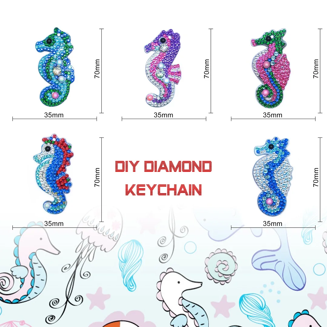 New Design Hippocampus Pattern Keychain 5D Diamond Painting Kits Diamond Embroidery Jewelry cross-stitch Best Gift For Kids