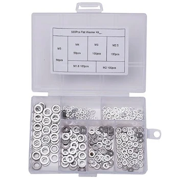 

500Pcs/Set M1.6 M2 M2.5 M3 M3.5 M4 M5 Stainless Steel Flat Washer Plain Washer Gaskets Assortment Kit