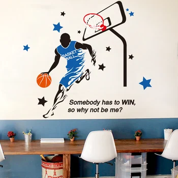 

[shijuekongjian] Basketball Player Wall Stickers Cartoon Sportsman Mural Decals for Kids Room Baby Bedroom Dormitory Decoration