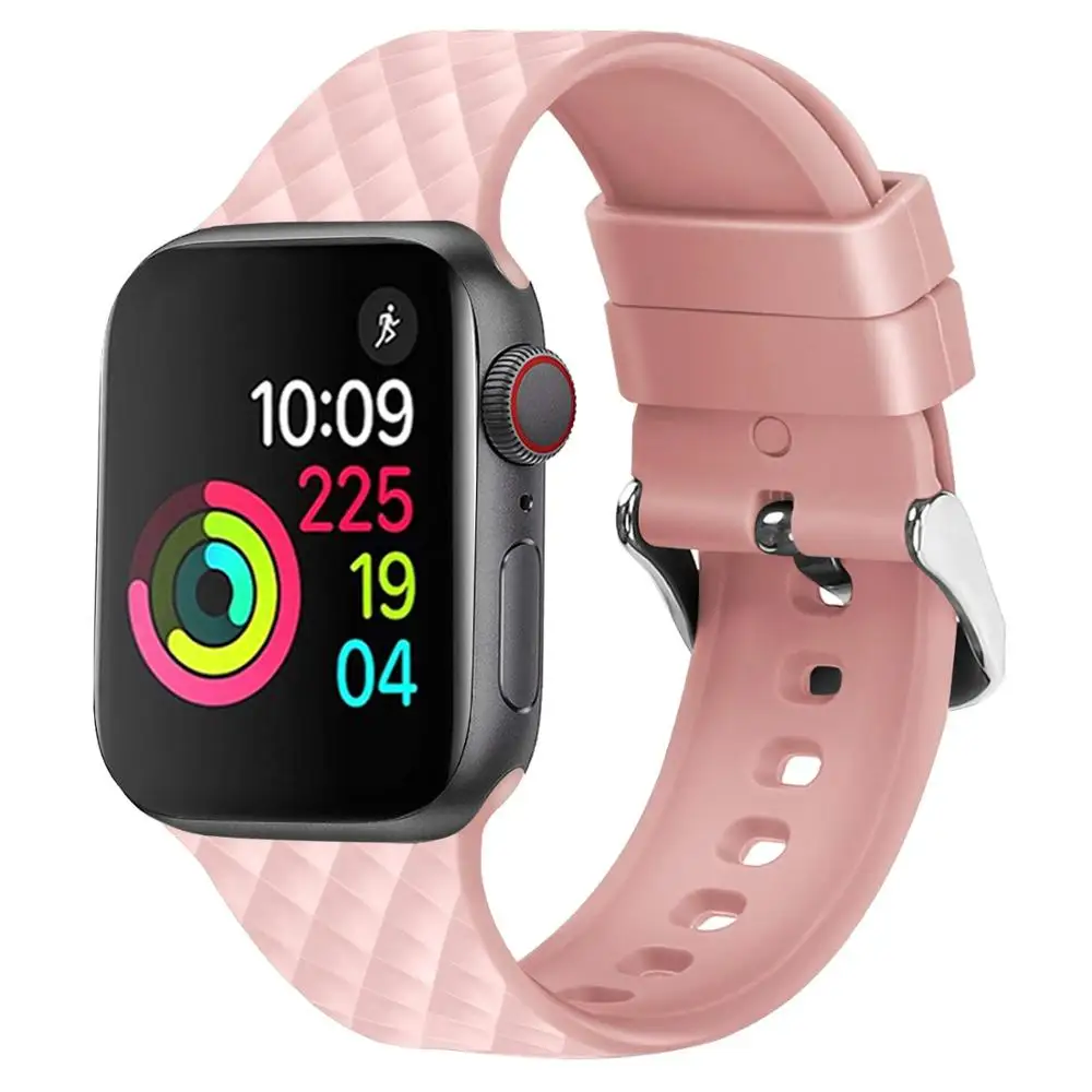 rose pink Ремешок для apple watch ремешок 44 мм 40 мм iwatch ремешок 42 мм 38 мм спортивный силиконовый ремешок для часов Браслет apple watch 4 5 3 2 Алмазный Узор - Цвет ремешка: rose pink