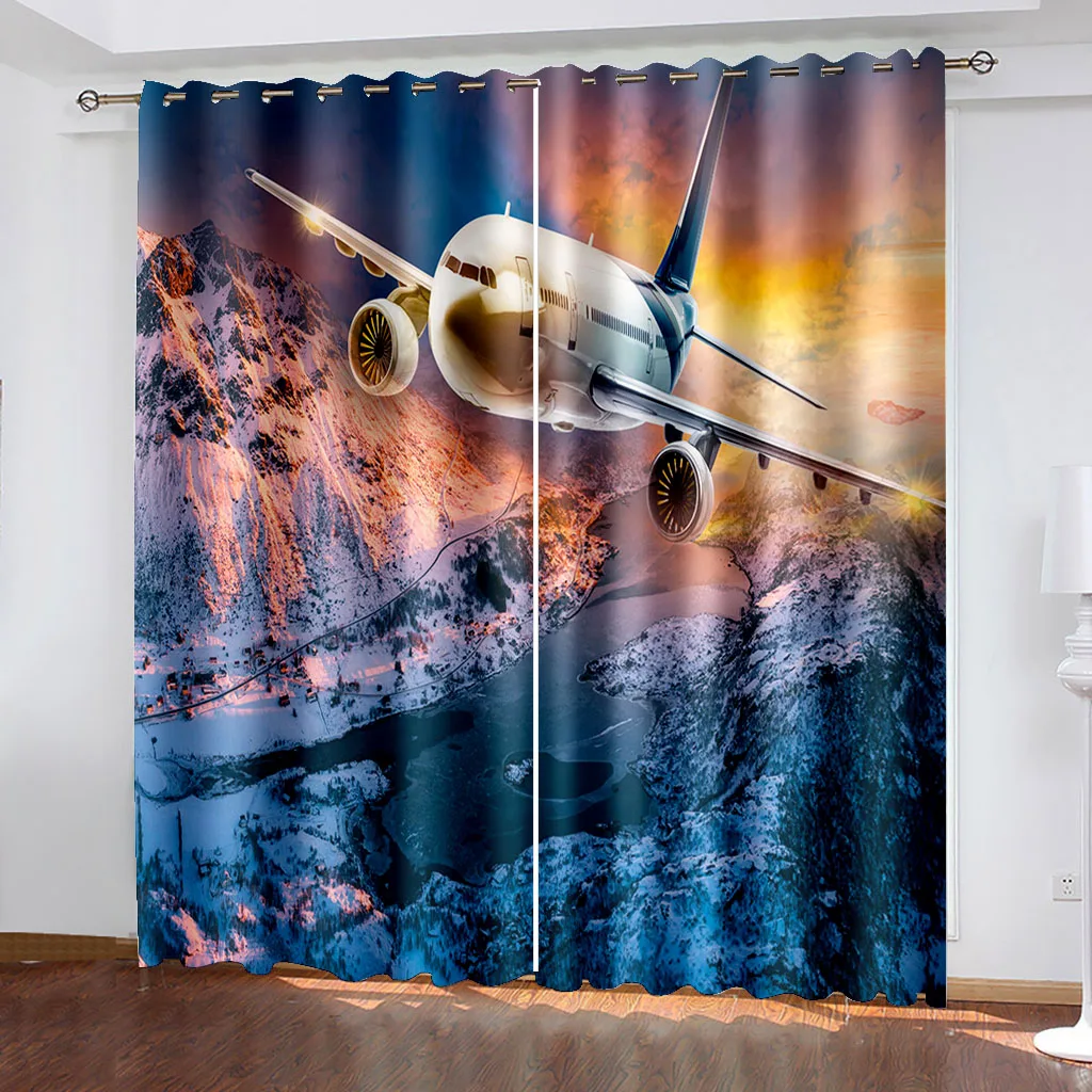 

Airplane Printing Woven Curtains Bedroom Blackout Curtains Two Separate Curtains on The Left and Right