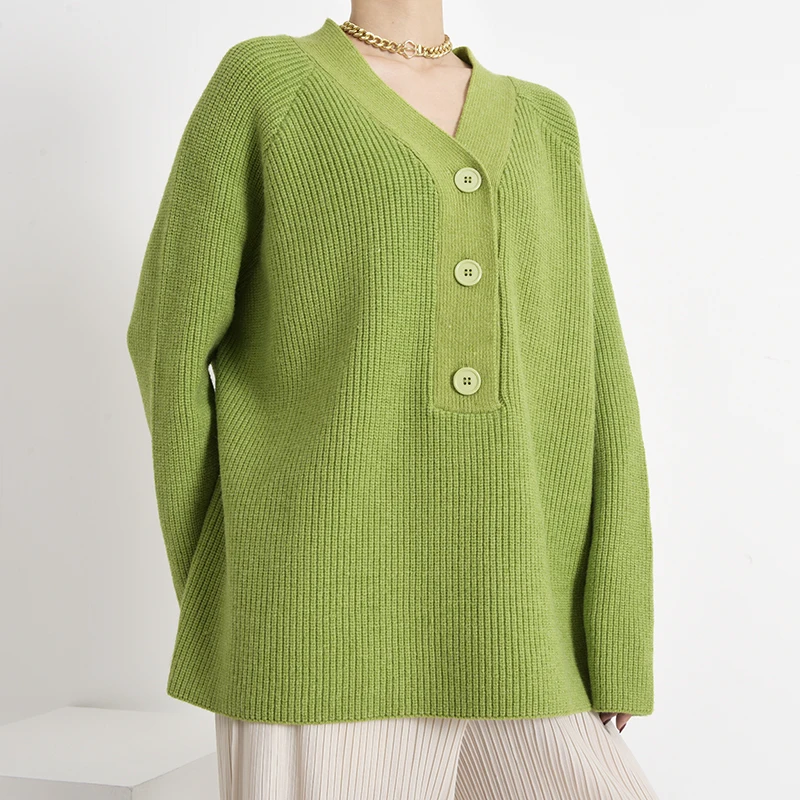 [EAM] Green Brief Big Size Knitting Sweater Loose