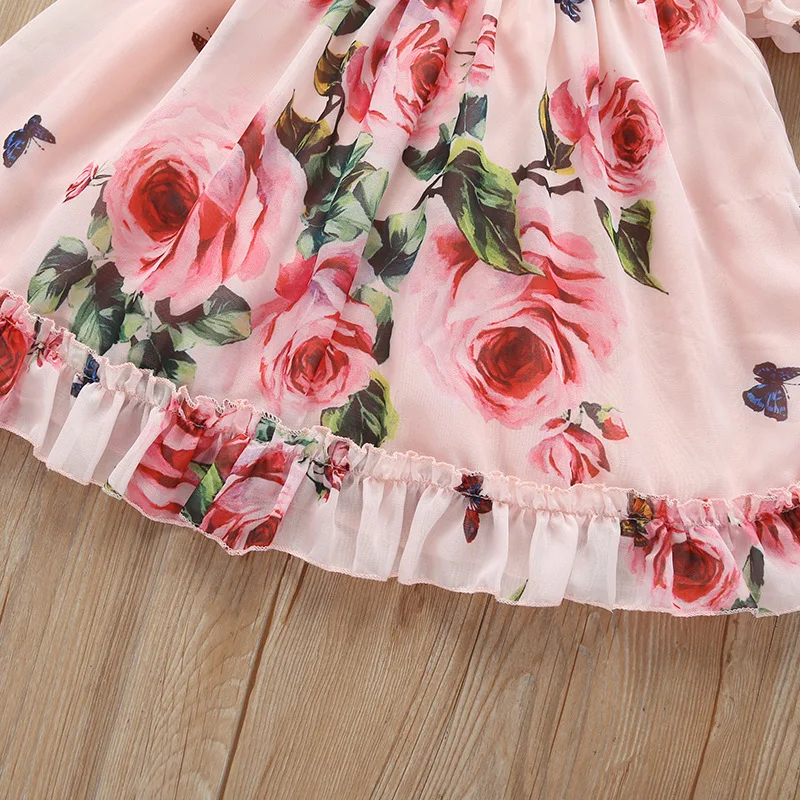Весеннее милое платье с короткими рукавами и цветочным принтом для маленьких девочек 0-24 месяцев праздничное платье принцессы для девочек