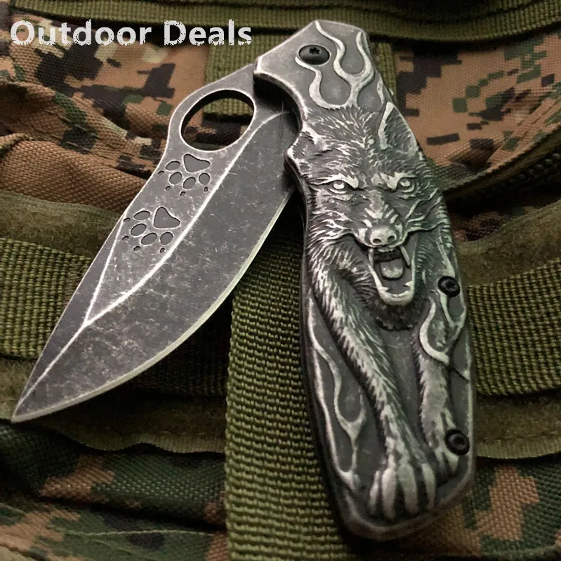 Коллекция 3D Король-Волк сверхмощный складной нож Stonewash Карманный тактическое средство для выживания на открытом воздухе Кемпинг Охота рыболовные ножи