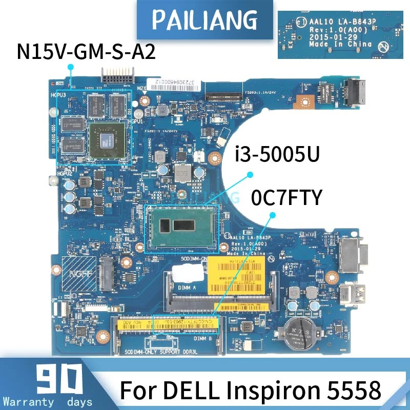 Cn 0c7fty For Dell Inspiron 5558 0c7fty La B843p Sr244 I3 5005u N15v Gm S Mainboard Laptop Motherboard Ddr3 Tested Ok Laptop Motherboard Aliexpress