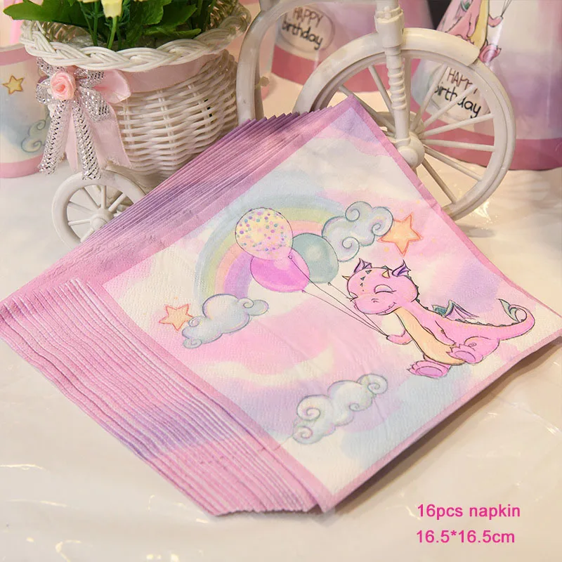 pink 16pcs napkin Розовые синие одноразовые столовые приборы динозавр тема вечерние Декор Бумага с динозаврами Тарелка Для детей день рождения детский душ вечерние принадлежности - Цвет: pink 16pcs napkin