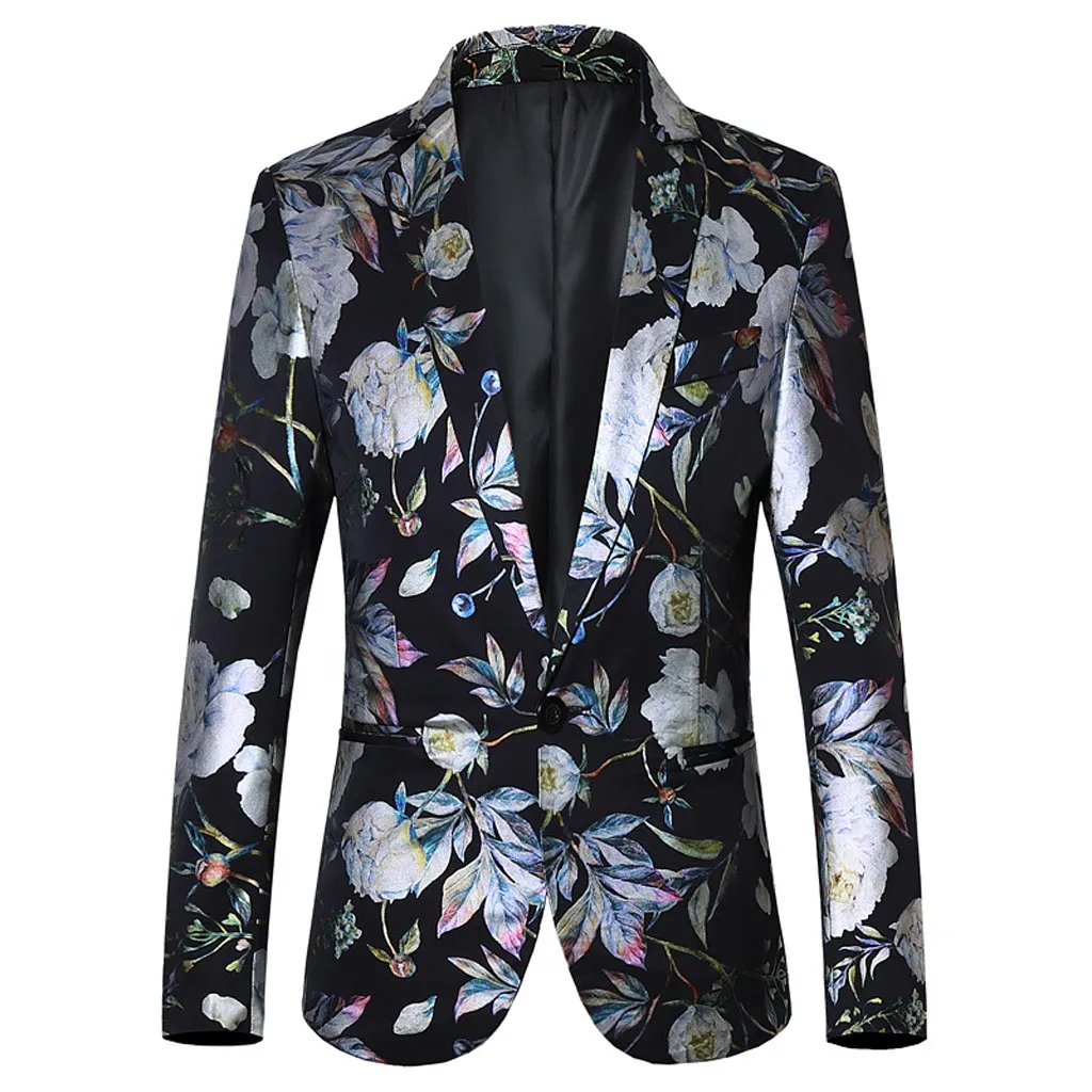 Men's Casual Business Wedding Long Sleeve Print Floral Suit Coat Jacket Blazers Single button For Men Stylish Suit Jacket 9.24