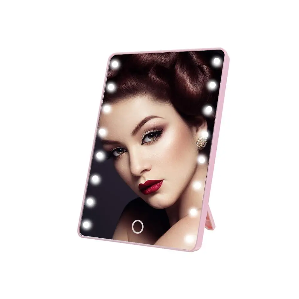 Pink Makeup Mirror 16 Светодиодный светящийся Макияж Зеркало сенсорный экран+ 10X Лупа макияж зеркало Косметика настольная подставка зеркала для ванной комнаты - Цвет: Pink Makeup Mirror