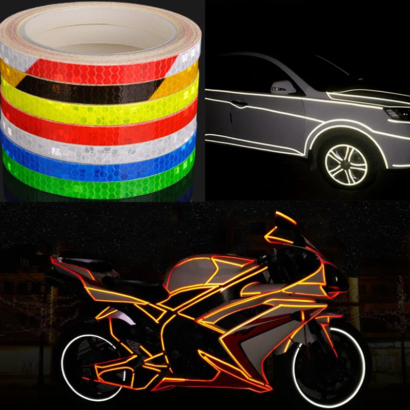 

8m*1cm Colorful Motor Bike Reflective Stickers Strip Car Motorcycle Bike Fluorescent Reflector Safety Warning Sticker Rim Tape