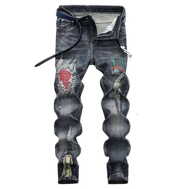 KIOVNO мужские рваные байкерские Джинсы Брюки High Street Distressed мотоциклетные джинсовые брюки для мужчин лоскутное размер 29-42 - Цвет: D