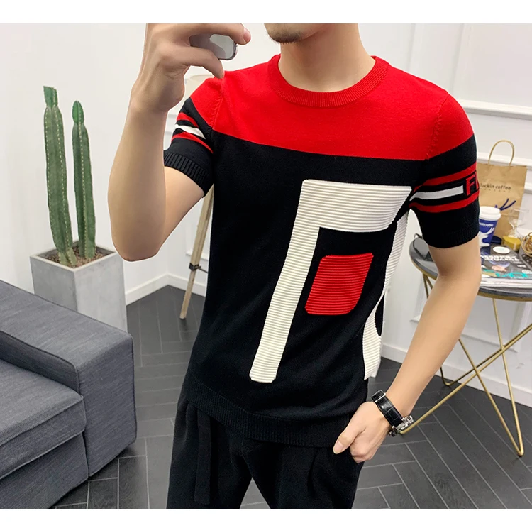 Vestido de verano de manga corta para Hombre que hace punto la Camiseta, футболка из жаккардовой ткани, уличная одежда, Camiseta