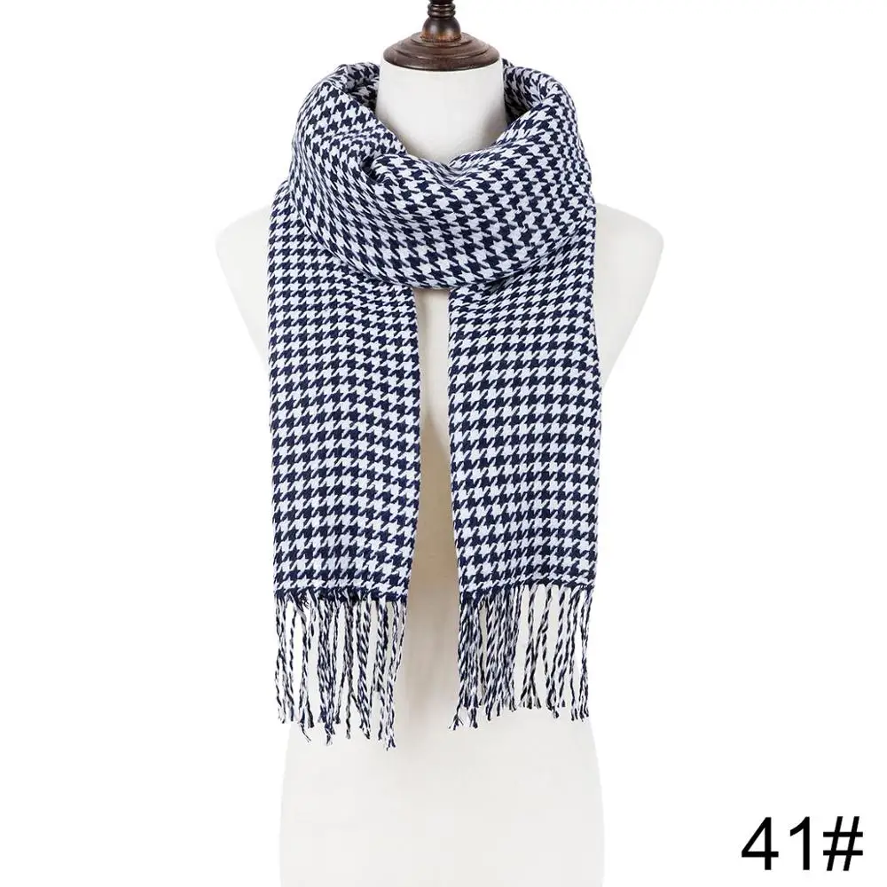 Новинка, зимний шарф для мужчин и женщин, теплые вязаные вещи для зимы, шарф для женщин, шаль унисекс, длинный клетчатый шарф с бахромой, женский шарф - Цвет: 41