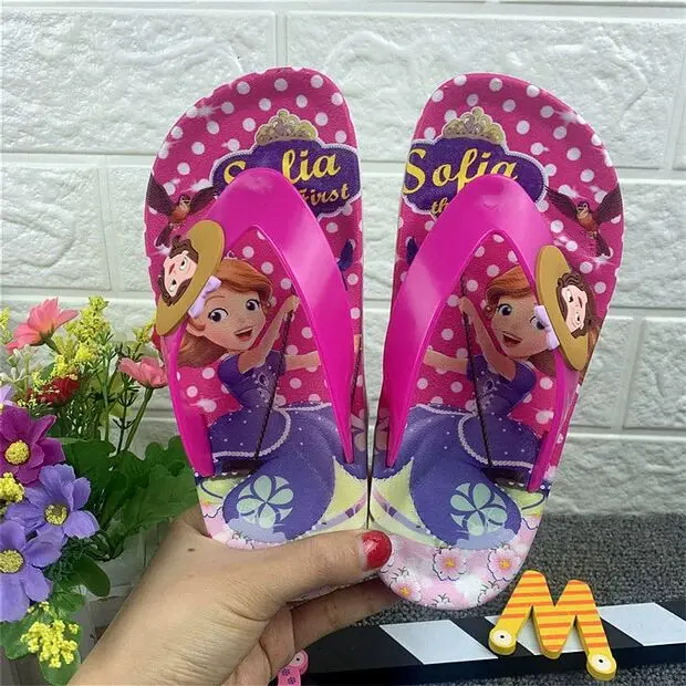 JY 2020 Summer Children girls Sofia with flower princess PVC beach Slippers Non-slip flip flop 26-39 2colors LS01