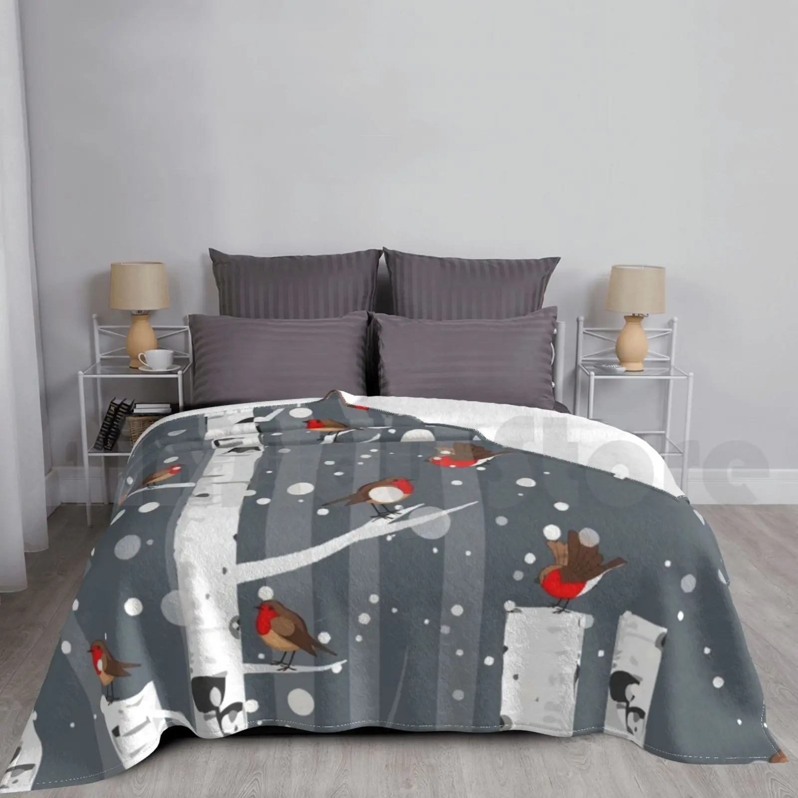 

Happy Robin In Winter Forest Blanket For Sofa Bed Travel Enchanted Forest Robin Bird Birds Forest Animals