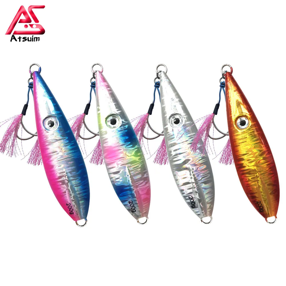 

Atsuim Slow Metal Jigging With Hooks Sinking Glow Jigs 100g150g200g250g300g Artificial Bait Saltwater Falling Hard Lead Lure