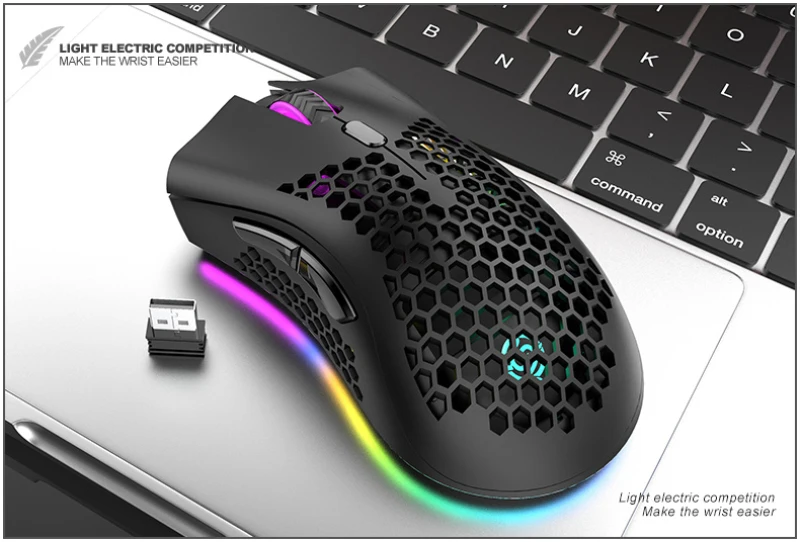 2020 новая 2 4 GHz беспроводная мышь полый 1600DPI USB перезаряжаемая сотовая RGB BM600