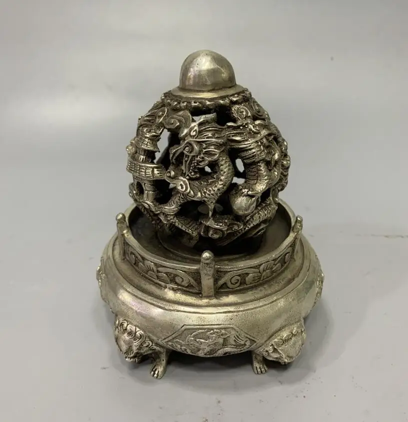 

Archaize White copper Hollow out dragon Incense burner household decoration crafts statue