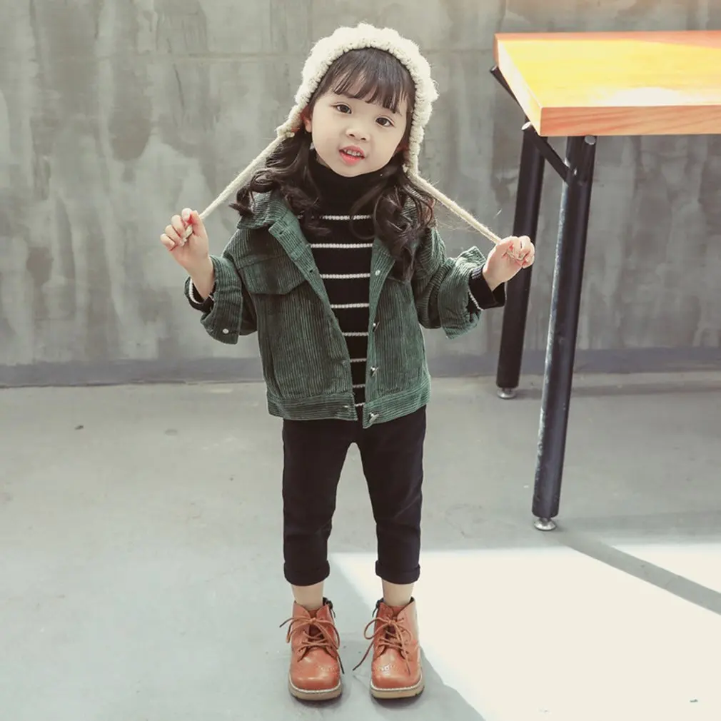 army green 120cm Вельветовая однослойная куртка для девочек осенне-зимняя одежда детская зимняя теплая одежда Повседневная компактная Милая одежда - Цвет: army green 120cm