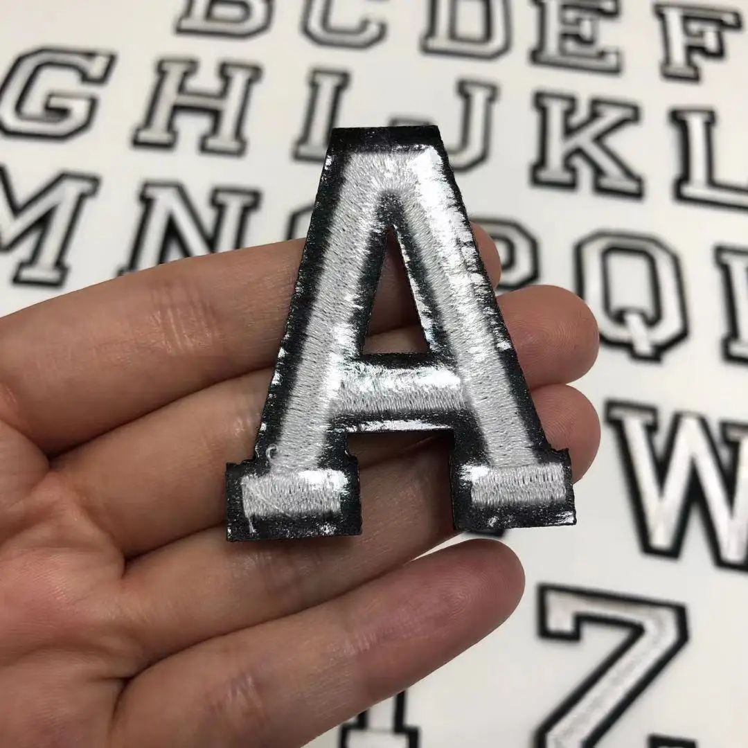 chalk pencil dressmaker pencil Silver Embroidered Letters Alphabet Iron/Sew On Patches For Clothing Bags Jacket DIY Name Patch Applique Accessories Feather