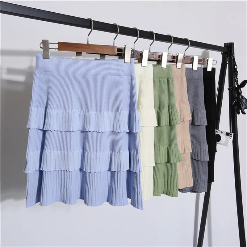 Женская трикотажная юбка с завышенной талией короткая плиссированная на осень и