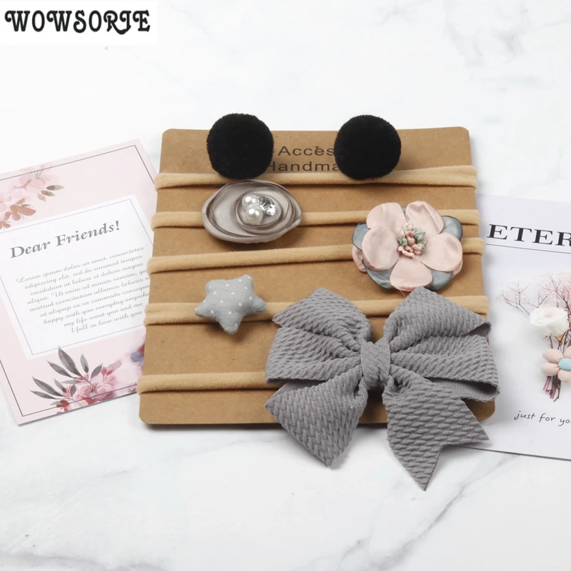 

Baby Headband Set Flower Headwear Bowknot girls Nylon headbands Baby Headwear Children Kids Elastic Hair Band Accessories 5/1pcs