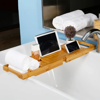 

Bathtub Tray Bath Caddy Tray for Bathtub Bamboo Adjustable Organizer Tray for Bathroom with Soap Dish Suitable for Luxury Spa or