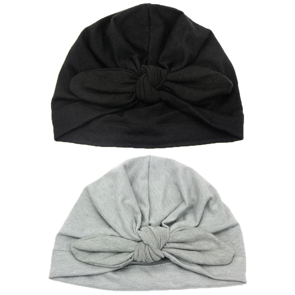 Black-Light Gray Комплект из 2 предметов; однотонная эластичная Шапка-тюрбан для маленьких мальчиков и девочек; шапка с повязкой на голову - Цвет: Black-Light Gray