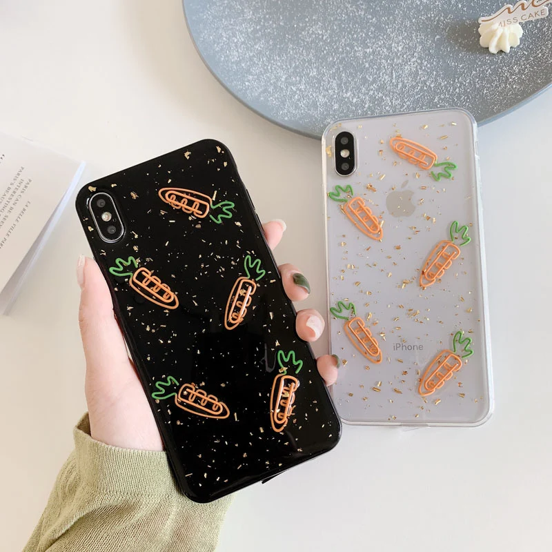 Милый чехол для телефона с морковкой Iphone XSMax XR X 6 7 8 Plus блестящими звездами