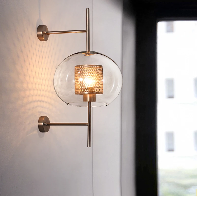 Промышленный Винтаж мяч стеклянные настенная лампа бра Крытый Медь Проходное