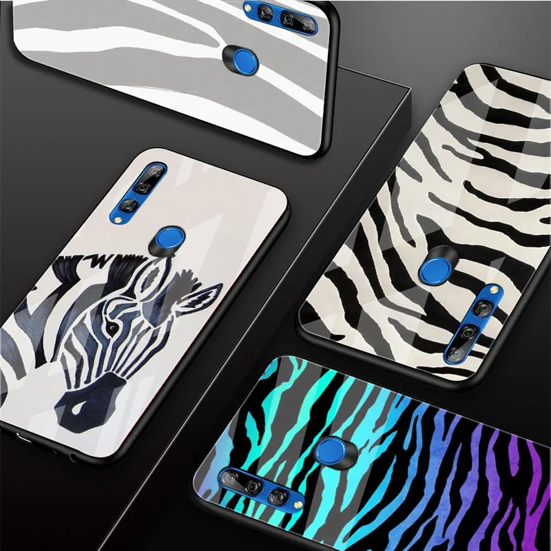 Зебра шаблон чехол для телефона из закаленного стекла Huawei honor 8X 9 10i 20i 20Lite 20Pro 30 Pro