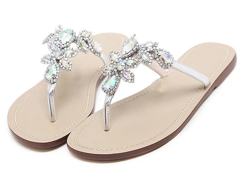 

2020 New Leisure Woman Sandals Slippers Shoes Rhine Stones Crystal Chains Gladiator Flat Sandals Plus Size 35-43 ZH100151