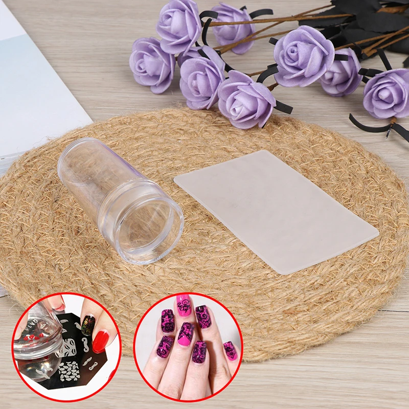 New Nail Art Templates Pure Clear Jelly Silicone nail stamping plates Scraper with Cap Transparent Nail Stamp Nail Art