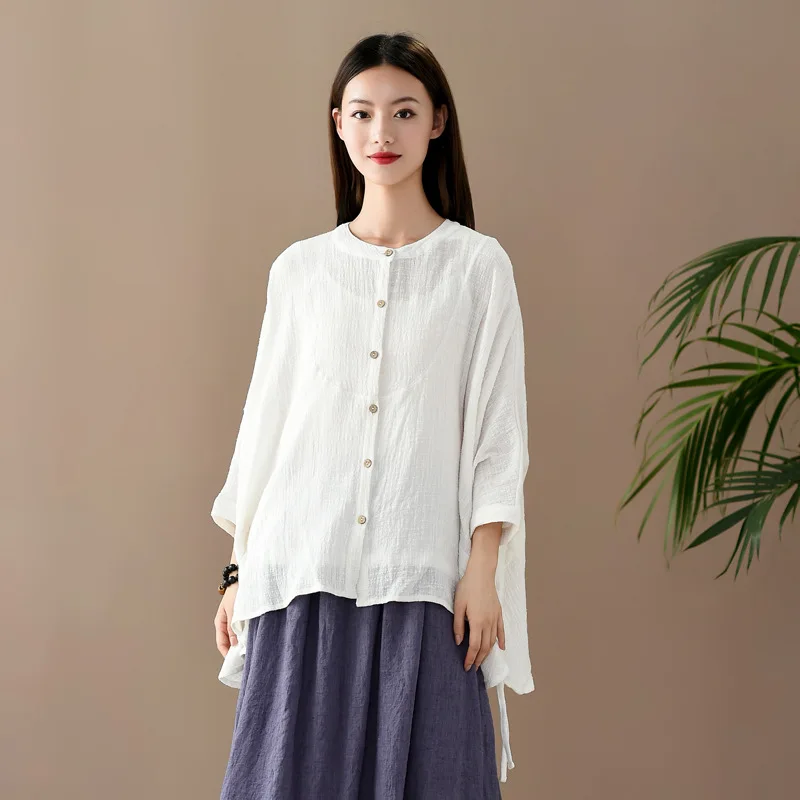 

Женская свободная рубашка с рукавами «летучая мышь», хлопково-льняная рубашка в стиле ретро, кардиган с защитой от солнца, большие размеры, лето 2020