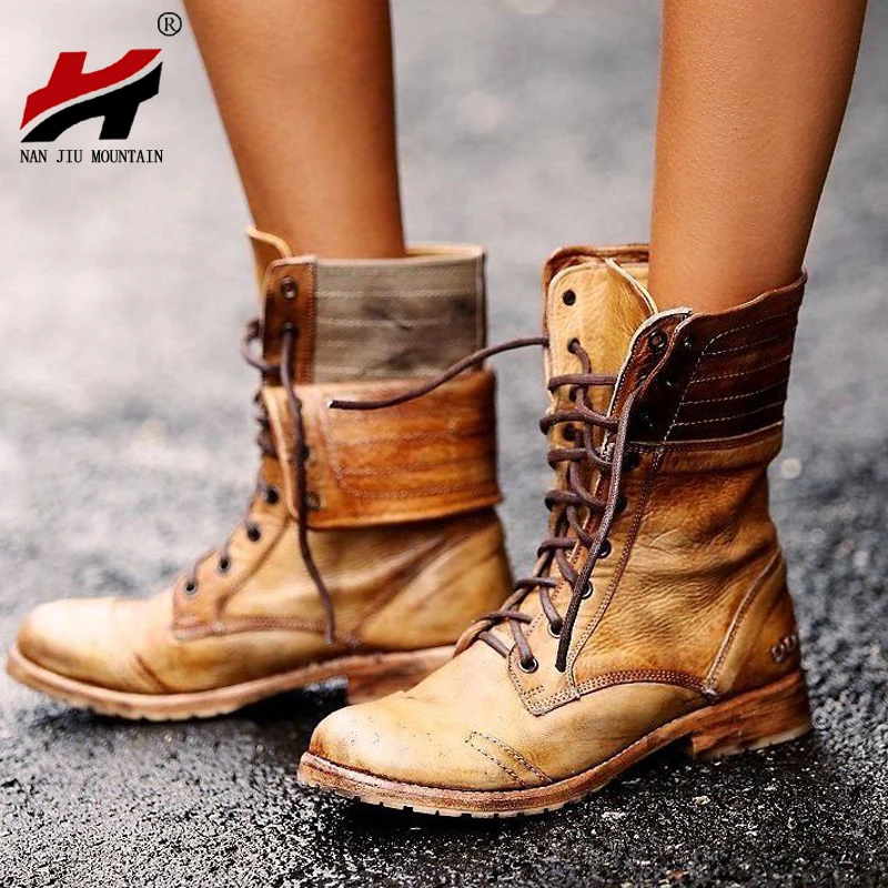 

NAN JIU MOUNTAIN 2019 Autumn Winter Boots Fashion Round Head Women's Boots Flat Casual Martin Boots Cross Straps 5 Colors