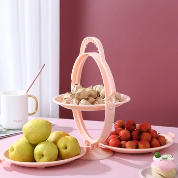

Portable Fresh Fruit Plate Double Folding Dry Fruit Tray Foldable Creative Present Household Table Decoration H88F