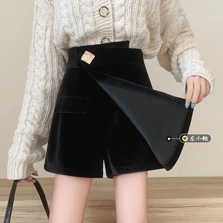 

Женские осенне-зимние шорты с высокой талией, черные шорты неправильной формы, женская одежда