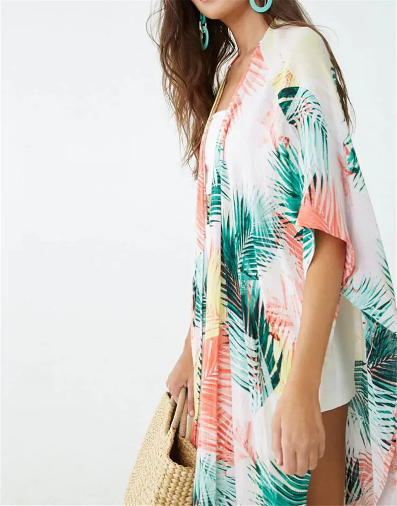 Тропическое бикини, накидка, богемный принт, длинное кимоно, кардиган размера плюс, женская летняя пляжная одежда, купальник, накидка, N919