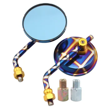 

10mm Blue Square Motorcycle Scooter Round Rear View Mirror Handlebar Mount Clip-on Side Mirrors Universal