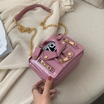 

Soft Leather Crossbody Bag Clothes Lapel Personalized Locomotive Luxury Bag Simple Wild Small Square Bag