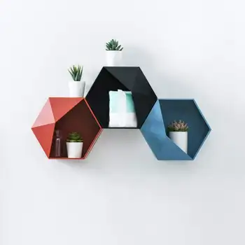 

Nordic Hexagonal Wall Shelves Geometric Wall Floating Shelf Home Decoration Storage Box