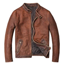 Винтажные мужские Куртки из натуральной кожи желтые мотоциклетные куртки 5XL байкерские куртки из воловьей кожи для мужчин