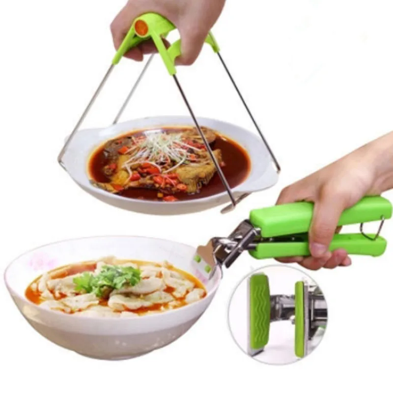 2pcs Stainless Steel Hot Bowl Clip Pot Dish Holder Steamer Heat Insulation Plate Tong Anti-Hot Clamp Gripper Kitchen Tools