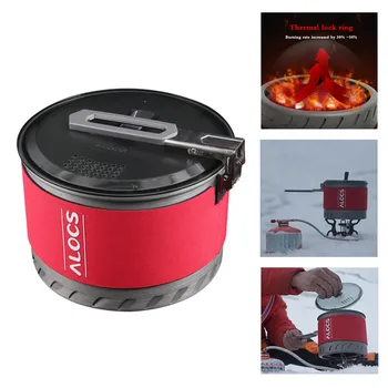 

Camping Outdoor Tableware Heat Exchange Camping Cooking Pot Cookware Folding Handle Hiking Backpacking Picnic Pot Equipment
