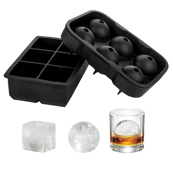 

6-hole Silicone Ice Hockey Mold Black 6 Grid Ice Cube Set with Lid Combination Large Ice Cube Ice Box