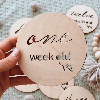 

4 or 12 pcs Wooden Baby Milestone Cards, wooden keepsakes, monthly photo props, memory discs, natural wood, baby shower gift