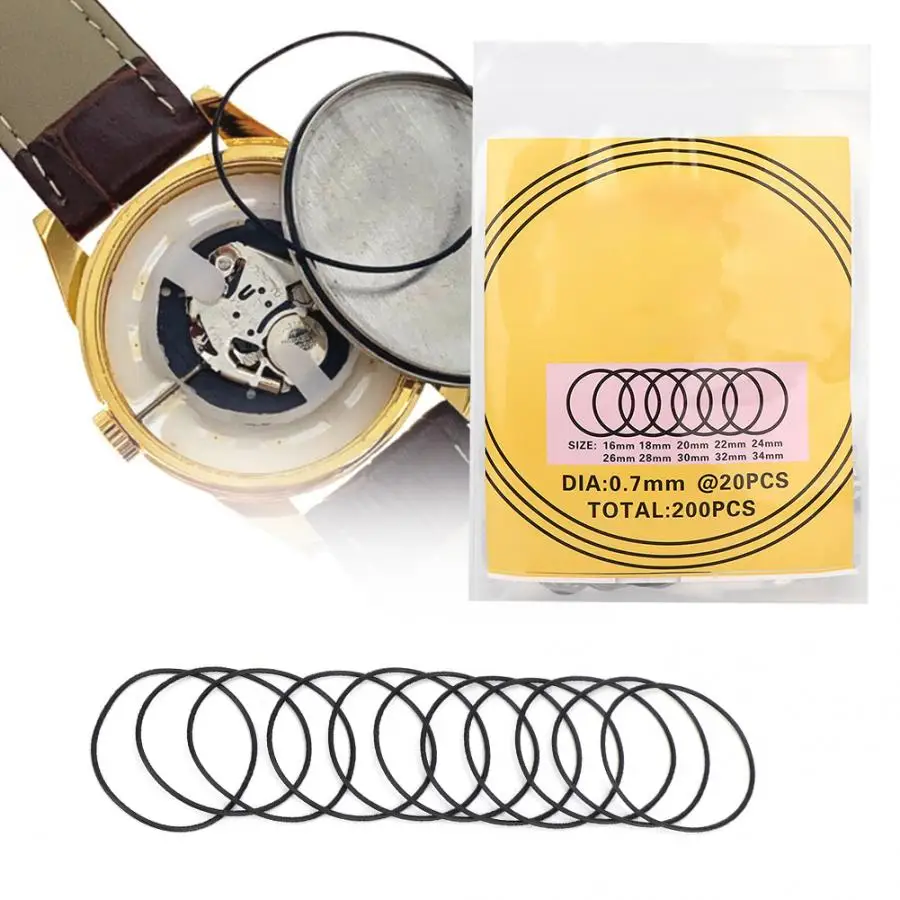 200pcs Watch O Ring Waterproof Rubber Seal Watch Back Cover Seal Gaskets Replacement Tool Watch