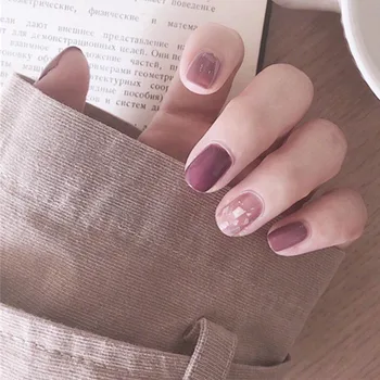 

24pcs short square Patch Fashion Pink Purple Color Sparkling False press on Nails Decoration Bride artificial nails with glue